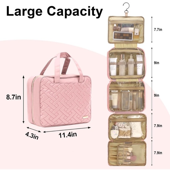 Travel Toiletry Bag Extra Large Water-resistant Cosmetic Bag with Hanging Hook - Picture 2 of 7